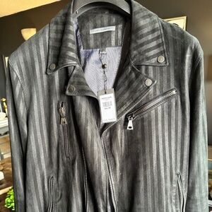 John Varvatos Goat Suede Striped Moto Jacket NWT